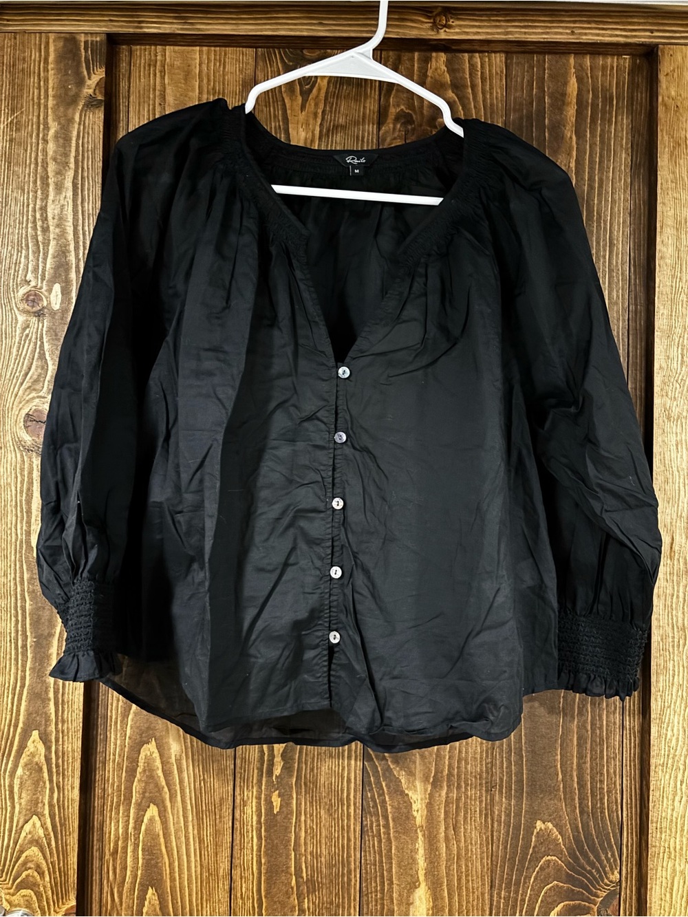Rails Mariah top - Black Smocked detail Buttondown Top Medium